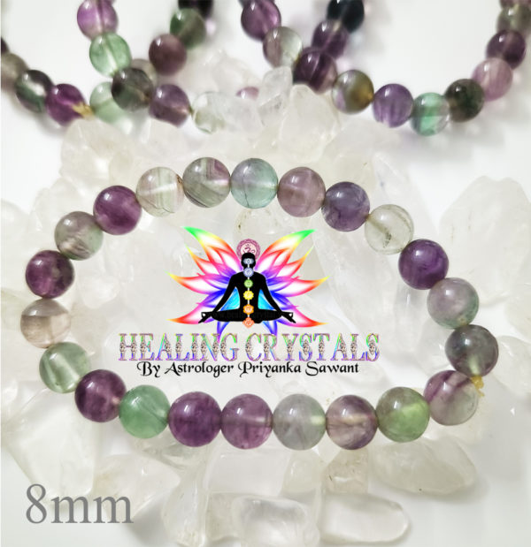 Rainbow Fluorite Crystal Bracelet Round 8mm Beads