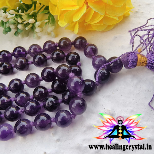 Amethyst Crystal Mala AAA+ Quality Dark Purple 8mm Beads