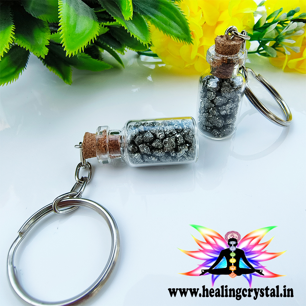 Gold Pyrite Crystal Mini Bottle Key Chain For House Car