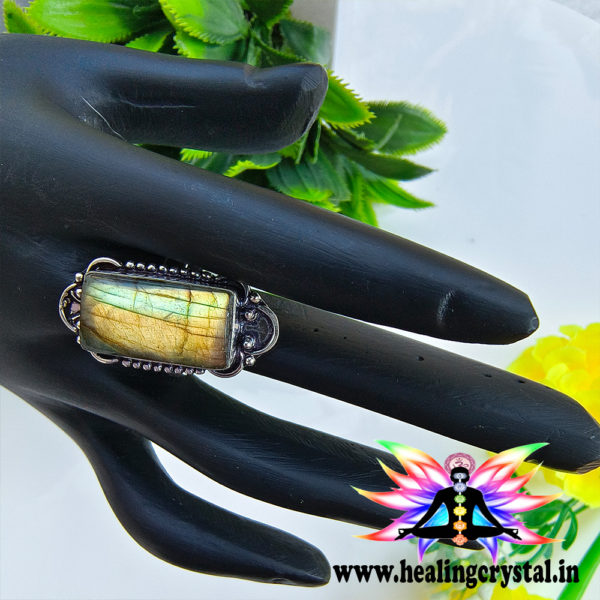 Labradorite Crystal Stone Ring Adjustable Large