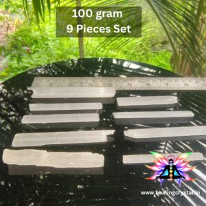 Selenite Crystal Raw 100 grams (Pack Of 3 Piece/5 Piece/6 Piece/7 Piece/9 Piece) Small Size - 100 g (Pack of 9 small piece)