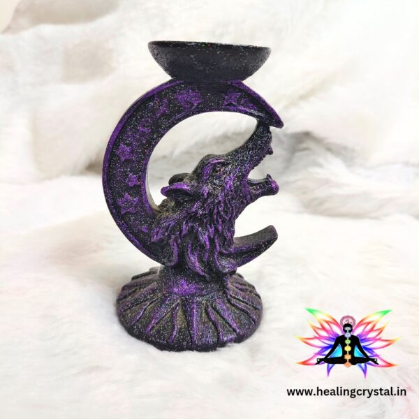 Wolf Moon Crystal Stone Ball Candle Holder Stand Decor