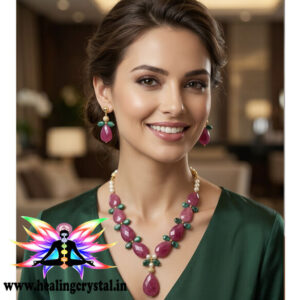 Rupy Gemstone & Green Aventurine Crystal Stone Necklace Statement Piece (with certificate)